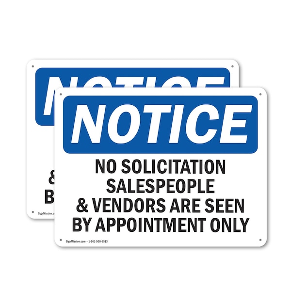 Signmission No Solicitation Salespeople And Vendors Are OSHA Notice Sign, Plastic, 10in W x 7in L, 2PK OS-2PACK-NS-P-710-L-14819 - main